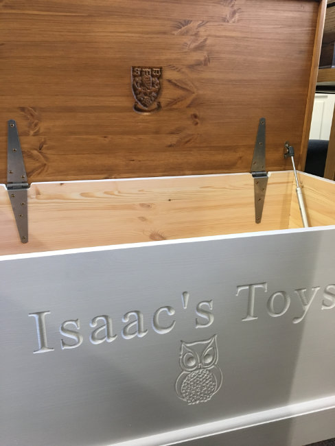Engraved image under toy box lid